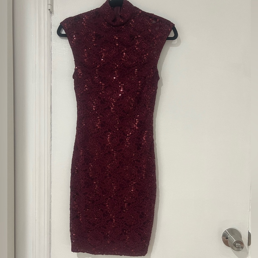 Privy Deep Red Sequin Midi Dress